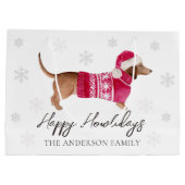 Dachshund Wiener Dog Watercolor Pet Winter Holiday ラージペーパーバッグ (裏面)