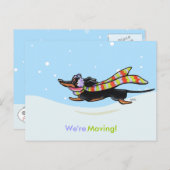 Dachshund Winterの新しいアドレスのアナウンスの移動 案内ポストカード (正面/裏面)