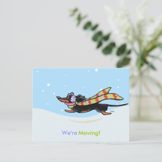 Dachshund Winterの新しいアドレスのアナウンスの移動 案内ポストカード (スタンド正面)