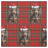 Dachshund with a Red Green Plaid Holiday Fabric ファブリック (見本)
