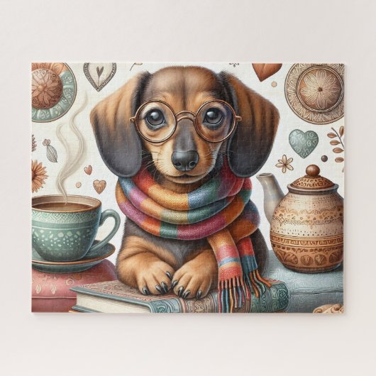 Dachshund With Coffee ジグソーパズル (横)