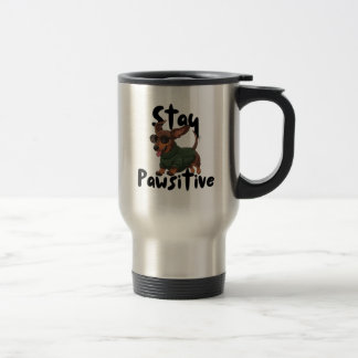Dachshund with glasses Mug, Stay Pawsitive トラベルマグ