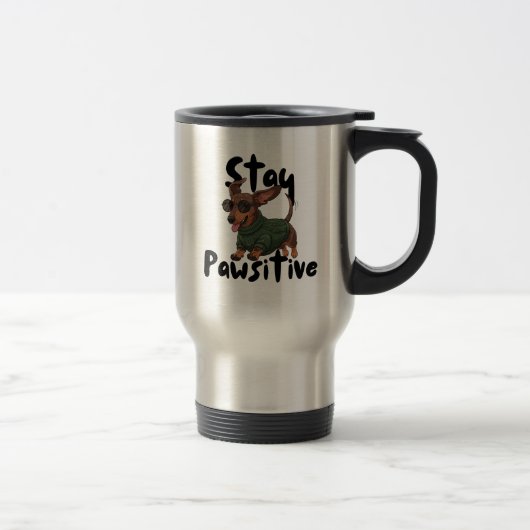 Dachshund with glasses Mug, Stay Pawsitive トラベルマグ (右)