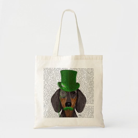 Dachshund with Green Top Hat Black Tan 2 トートバッグ (正面)