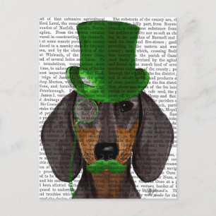 Dachshund with Green Top Hat Black Tan 2 ポストカード