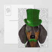 Dachshund with Green Top Hat Black Tan 2 ポストカード (正面/裏面)