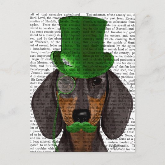 Dachshund with Green Top Hat Black Tan 2 ポストカード (正面)