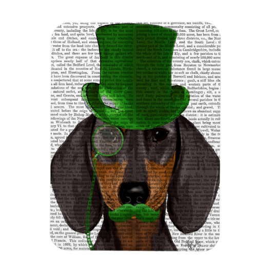 Dachshund with Green Top Hat Black Tan 2 マグネット (縦)