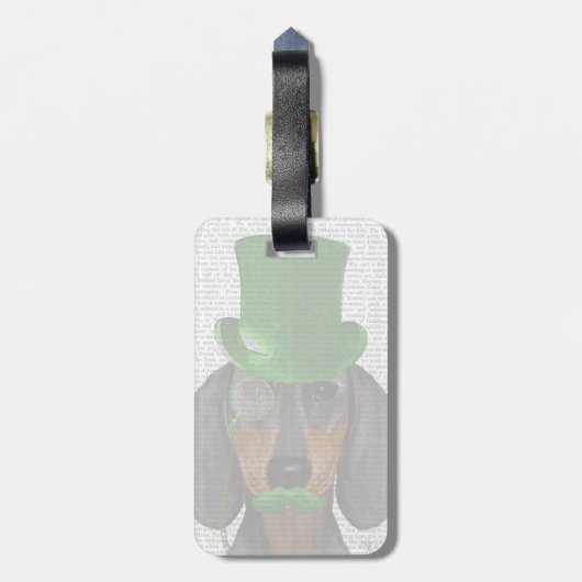 Dachshund with Green Top Hat Black Tan 2 ラゲッジタグ (裏面縦)