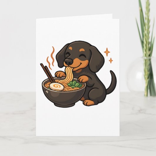 Dachshund with Noodles Ramen Kawaii Dog カード (正面)