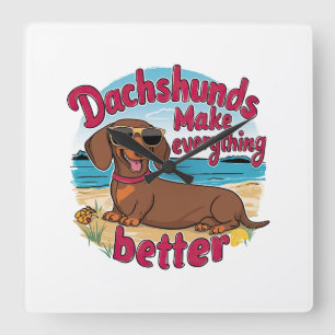 Dachshundsすべてを改善する スクエア壁時計