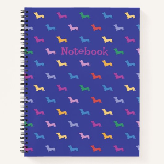 Dachshundsカラフルおもしろいのパーソナライズカスタム緩和曲線 ノートブック (正面)