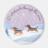 Dachshunds雪かわいいクリスマスソーセージ犬ドキシー マグネット (正面)
