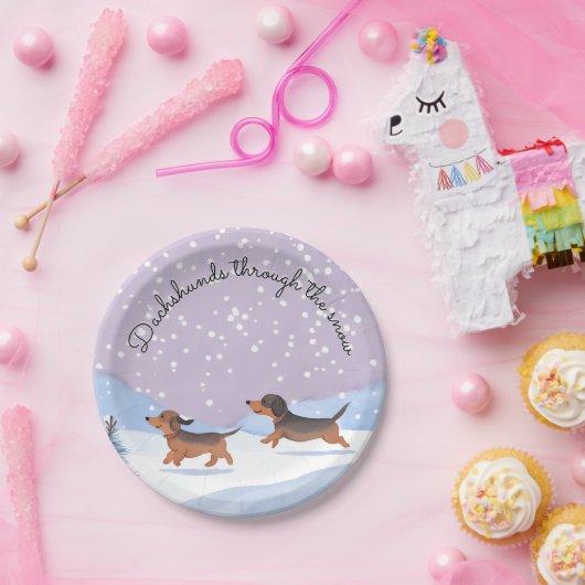 Dachshunds雪ドキシクリスマスソーセージ犬のパーティー ペーパープレート (パーティー)