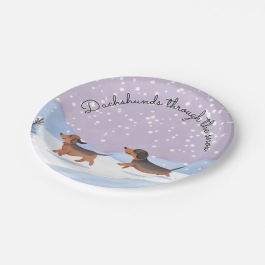 Dachshunds雪ドキシクリスマスソーセージ犬のパーティー ペーパープレート (アングル)