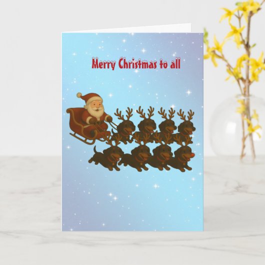 Dachshunds and Santa Christmas Greeting Card カード (黄色い花)