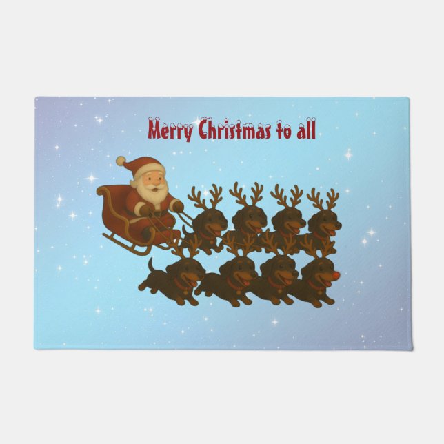 Dachshunds and Santa Doormat ドアマット (正面)