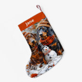 Dachshunds and Snowman Christmas Stocking スモールクリスマスストッキング (裏面 (吊り時))