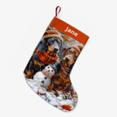 Dachshunds and Snowman Christmas Stocking スモールクリスマスストッキング (正面 (吊り時))