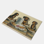 Dachshunds at Butchers，追加文字 ドアマット (アングル)