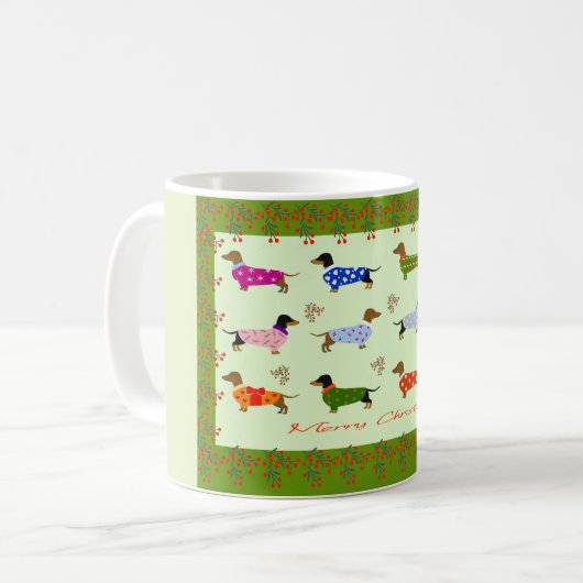 Dachshunds Christmas mug コーヒーマグカップ (正面左)