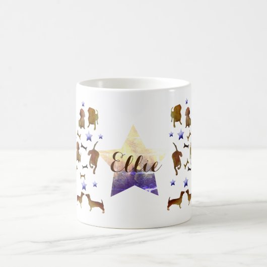 Dachshunds & Dog Bones水彩名前をカスタムする コーヒーマグカップ (中央)