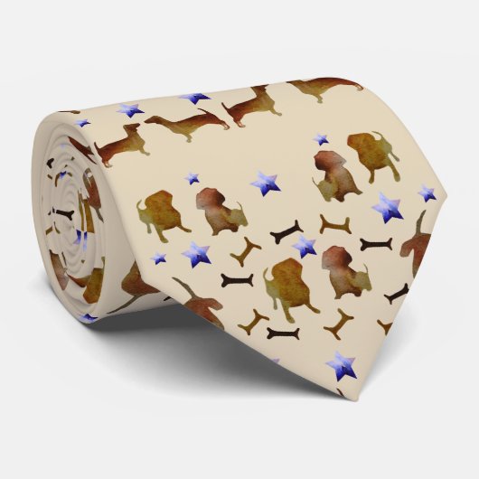 Dachshunds & Dog Bones水色 ネクタイ (ロール)