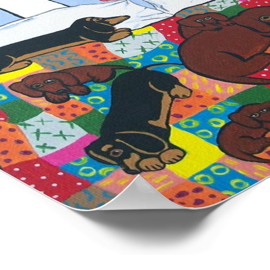 Dachshunds in Bed Poster Art ポスター (角)