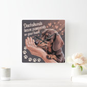 Dachshunds Leave Pawprints On Your Heart スクエア壁時計 (ホーム)