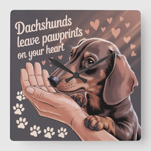 Dachshunds Leave Pawprints On Your Heart スクエア壁時計 (正面)