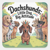 Dachshunds Little Dog, Big Attitude スクエアシール (正面)