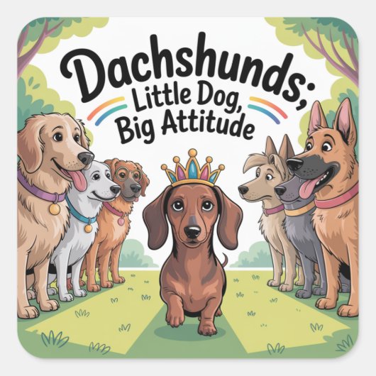 Dachshunds Little Dog, Big Attitude スクエアシール (正面)