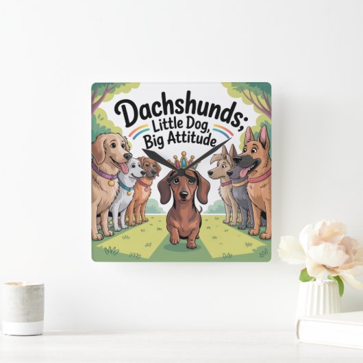 Dachshunds Little Dog, Big Attitude スクエア壁時計 (ホーム)