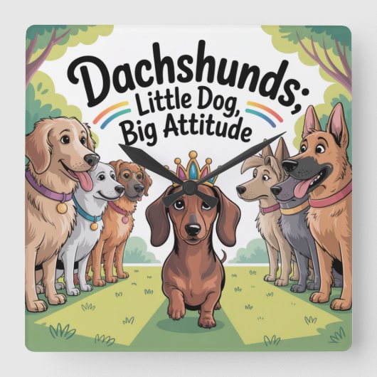 Dachshunds Little Dog, Big Attitude スクエア壁時計 (正面)