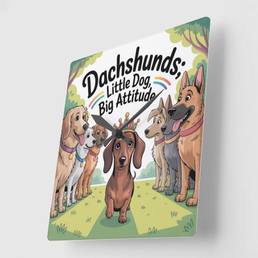 Dachshunds Little Dog, Big Attitude スクエア壁時計 (傾斜)