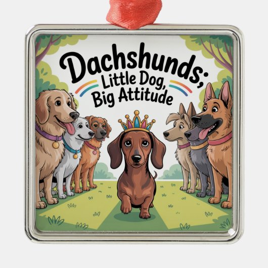 Dachshunds Little Dog, Big Attitude メタルオーナメント (正面)