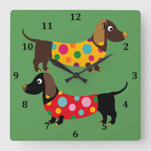 Dachshunds & Numbers付き正方形の壁時計 スクエア壁時計