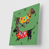Dachshunds & Numbers付き正方形の壁時計 スクエア壁時計 (傾斜)