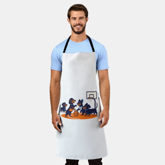 Dachshunds playing Basket Ball エプロン (着用した状態)