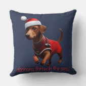 Dachsing Through The Snow Dachshund Sausage Dog  クッション (裏面)