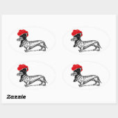 Dackel mit Bollenhut 楕円形シール (シート)