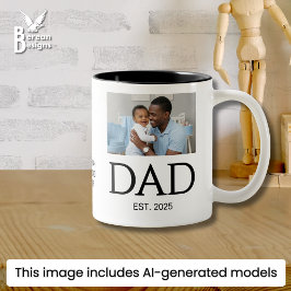 DADギフト オーダーメイドテキスト 写真入り DAD Established ツートーンマグカップ