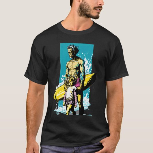 Dad And Daughter Surfing Retro Pop Surfer Dad 1 Tシャツ (正面)