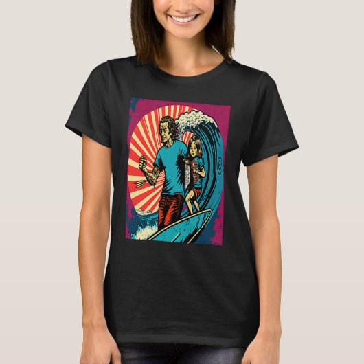 Dad And Daughter Surfing Retro Pop Surfer Dad 3 Tシャツ (正面)