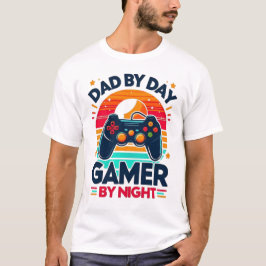 Dad By Day Gamer By Night: Retro Sunset Controller Tシャツ