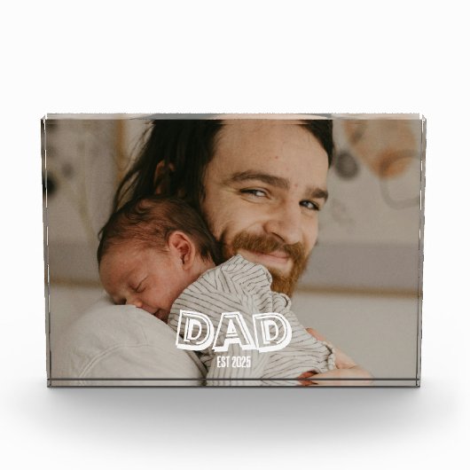 Dad Est ギフト 新米パパの記念品 フォトブロック (正面)