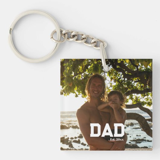 Dad Est フォト カスタマイズ可能 年 父の日 キーホルダー (正面)