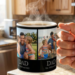 Dad Est. ホワイト ボールド ミニマル テキスト 3 枚の写真 コーヒーマグカップ