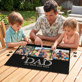 Dad Est. ホワイト ボールド ミニマル テキスト 3 枚の写真 ジグソーパズル