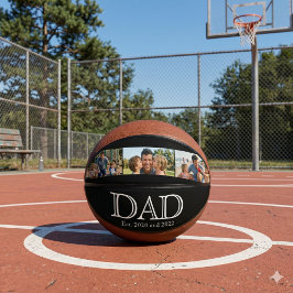 Dad Est. ホワイト ボールド ミニマル テキスト 3 枚の写真 バスケットボール